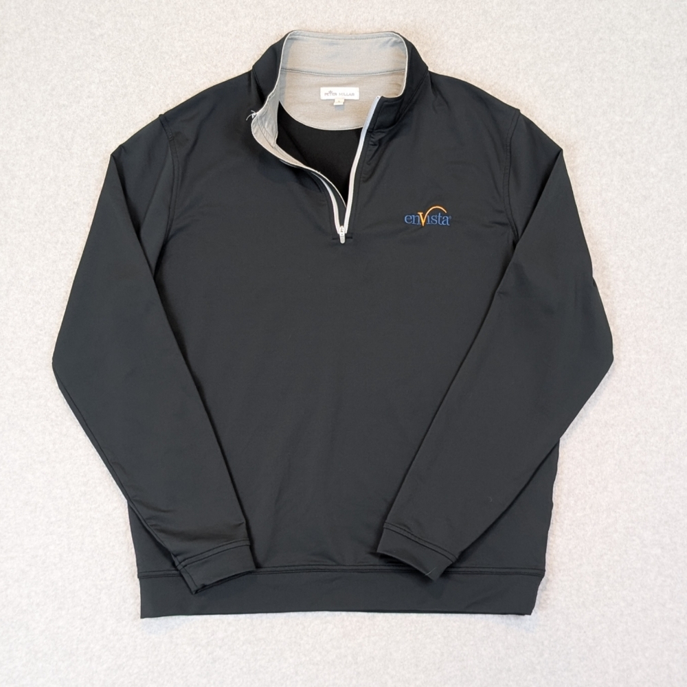 Peter Millar Perth Performance 1/4 Zip Pullover Men's Large Black Logo Golf